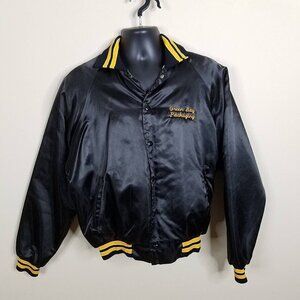 Green Bay Packaging Jacket Adult Large Satin Bomber‎ Black Yellow Snaps Mens